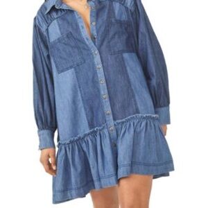 Free People Blue Ruffled Long Sleeve Dress